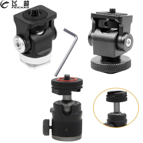 Hot Shoe Mount Mini BallHead 360 Panoramic Monitor Holder Camera Pan Tilt 1/4'' Cold Shoe Adapter for Tripod Light Flash Bracket