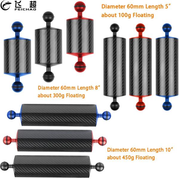 1  Dual Ball Underwater Carbon Fiber Buoyancy Aquatic Arm D60mm 110-550g Floating Diving DSLR Action Camera Tray Cage Extension