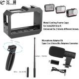 For Insta360 One R 360 Panoramic Metal Camera Cage Frame /Microphone Adapter Kit Type-C to 3.5mm Converter / Handle Grip Stick