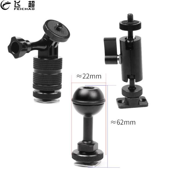 1x Cold Shoe 1/4  Mount / 360 Rotatable 1 inch Ball Head Adapter for Monitor Light Bracket Cage for GoPro 9 8 7 5 Insta360 ONE R