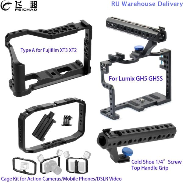 For Lumix GH5 GH5S Camera Cage Protective Case Rig Frame Kit Top Handle Grip for Fujifilm XT3 XT2 SLR for Gopro Hero 9 8 7 6 5 4