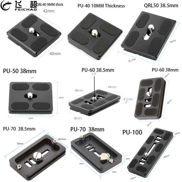 Universal Tripod Monopods PU-40 Quick Release Plate PU-50 60 70 Tripod Ball Head Arca Swiss 1/4  Inch Screw Camera Accessories