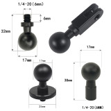 17mm Ball Head Mount 1/4  Screw Male/Female Adapter for Gopro Hero Insta360 Action Camera Accessories