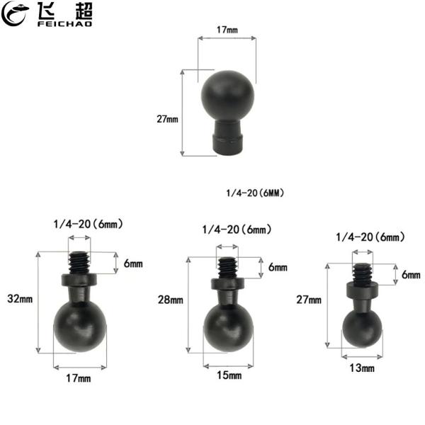 1/4  Screw Adapter for OS-MO 360/Gopro Hero Insta360 Action Camera Phones GPS Holder Accessories 13mm/15mm/17mm/20mm/25mm Ball Head Mount