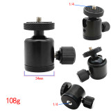 Mini Ball Head 1/4  Screw Mount 360 Swivel Compatible with Hero 13 Canon Nikon Sony Camcorder DV LED Light Bracket DSLR Camera Tripod Ballhead Stand