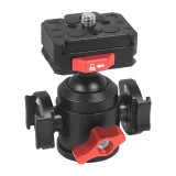 DSLR Camera Tripod Ball Head with 1/4 Thread Cold Shoe Mount V Port Quick Release Plate for Fill Light Mic Stand Max Load 12KG