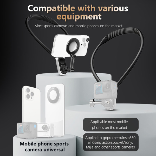 U-shaped Hanging Holder Mount Rack for Gopro insta360 Action Camera for Magsafe Magnetic Neck Stand Wearable Lazy Phone Bracket