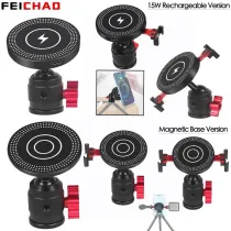 360 Pan Tilt Adjustable Ball Head Magnetic Suction Cup Tripod Mobile Phone Holder Cold Shoe Mount Wireless Charging for MagSafe