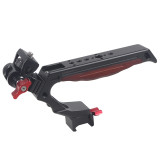 Top Handle Wooden Hand Grip with Cold Shoe Mount NATO Rail Clamp for DSLR Camera Cage Video Rig Expand Light Microphone Monitor