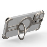 Metal Frameless Phone Case For iPhone15 Pro Max for Magsafe Phone Holder Bracket Hollow Rimless Bumper Shockproof Metal Cover