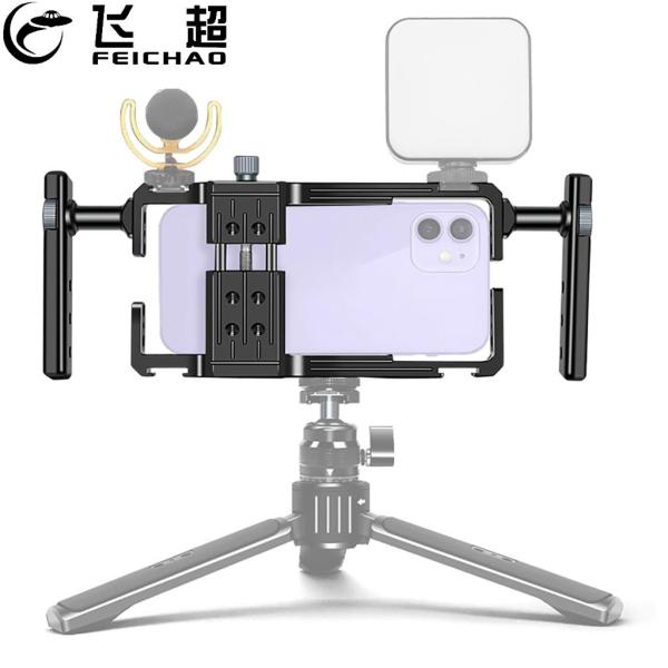 Phone Cage Video Rig with Dual Handle Hand Grip for iPhone for Android Mobile Photo Video Vlog Stabilizer Handheld Tripod Mount