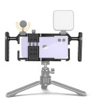 Phone Cage Video Rig with Dual Handle Hand Grip for iPhone for Android Mobile Photo Video Vlog Stabilizer Handheld Tripod Mount