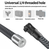 Extension Pole Rod 1/4 Screw to 2 Claws Self Stick Monopod Carbon Fiber for insta360X4 Action Camera for Gopro Hero 13 12 11 10