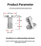 1pc Universal Stainless Steel 1/4inch SLR Camera Screw Quick Release Plate Adapter Screw for DSLR Photography Screw Bolt