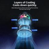 Cell Phone Cooler with LED Lights, Magnetic Rechargeable Cooling Fan with 3 Cooling Levels, Mobile Phone Semiconductor Cooling Radiator for Gaming, Live Streaming, Video Recording