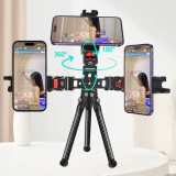 Multiple Phone Bracket for Video Streaming, Triple Phone Holder Tripod Mount Adapter - Mounting Smartphones, Lights, Microphones to Tripods, Selfie Sticks