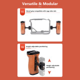Wooden Side Handle for 1/4 -20 Threaded, Camera Cage Handle for Left or Right Hand, Up and Down Adjustable, Hand Grip with Built-in Cold Shoe