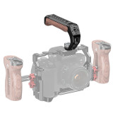 Camera Top Handle & Wooden Side Handle for Dual 1/4 -20 Threaded, Camera Cage Handle with Cold Shoe, Up and Down Adjustable, Hand Grip for Left or Right Hand