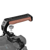 Camera Top Handle & Wooden Side Handle for Dual 1/4 -20 Threaded, Camera Cage Handle with Cold Shoe, Up and Down Adjustable, Hand Grip for Left or Right Hand