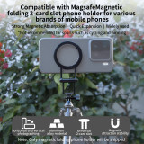 Magnetic Foldable Phone Holder with 2-Cards/1/4'' Screw/Metal Fixing Base, Aluminum Phone Stand, 400g Load Capacity for Phone 12/13/14/15 Series