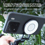 Magnetic Foldable Phone Holder with 2-Cards/1/4'' Screw/Metal Fixing Base, Aluminum Phone Stand, 400g Load Capacity for Phone 12/13/14/15 Series