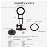 Magnetic Foldable Phone Holder with 2-Cards/1/4'' Screw/Metal Fixing Base, Aluminum Phone Stand, 400g Load Capacity for Phone 12/13/14/15 Series