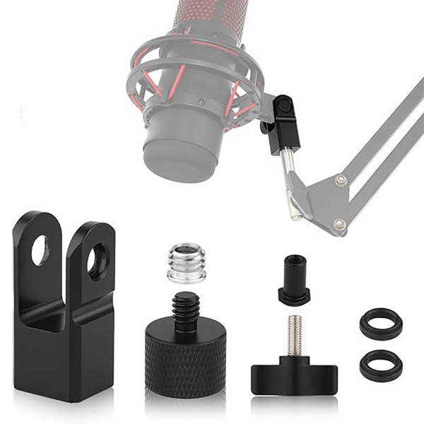 Microphone Mount Adapter, 180 ° Rotation Mic Stand Adapter, Mic Boom Arm 1/4 & 3/8 Screws Adapter, Extension Tube for Camera Tripod, Projector Stand Arm