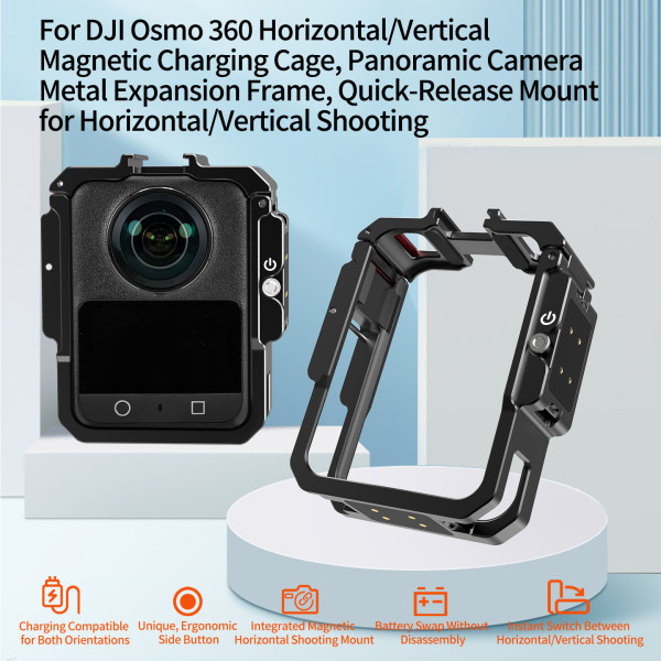 Camera Cage Compatible with OSMO 360, Aluminum Quick-release Protective Case Frame with Cold Shoe, Horizontal and Vertical Photograph