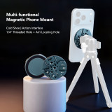 Magnetic Phone Tripod Mount Adapter with Cold Shoe, 1/4  Threaded Hole & ARRI-standard Positioning Hole, Phone Holder for Hero 13 12