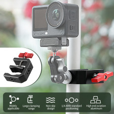 Heavy-Duty Super Clamp Camera Mount, Handlebar Clip with 1/4 ARRI-standard Positioning Hole, High Load-Bearing Motorcycle Bike Pole Tube Camera Holder