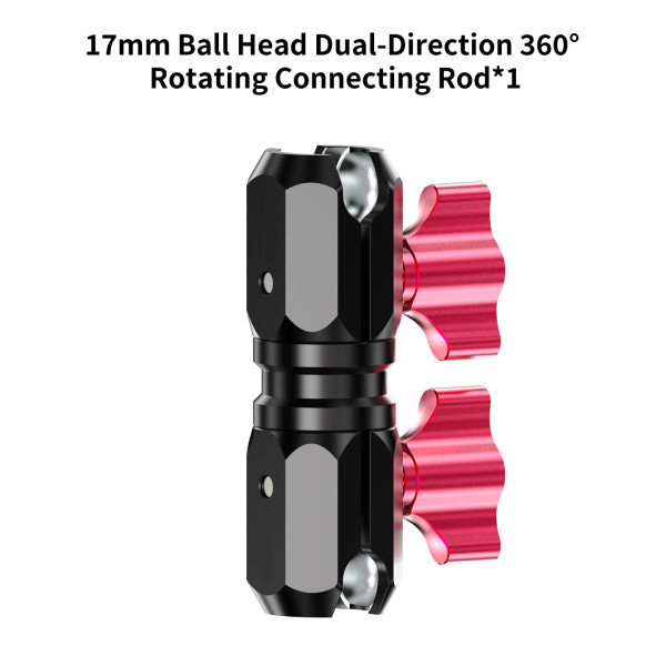 Dual 17mm Ball Head Clamp, 360° Rotation Magic Arm Extension Rod Adapter for Action Camera Phone Holder Motorcycle Handlebar Accessory