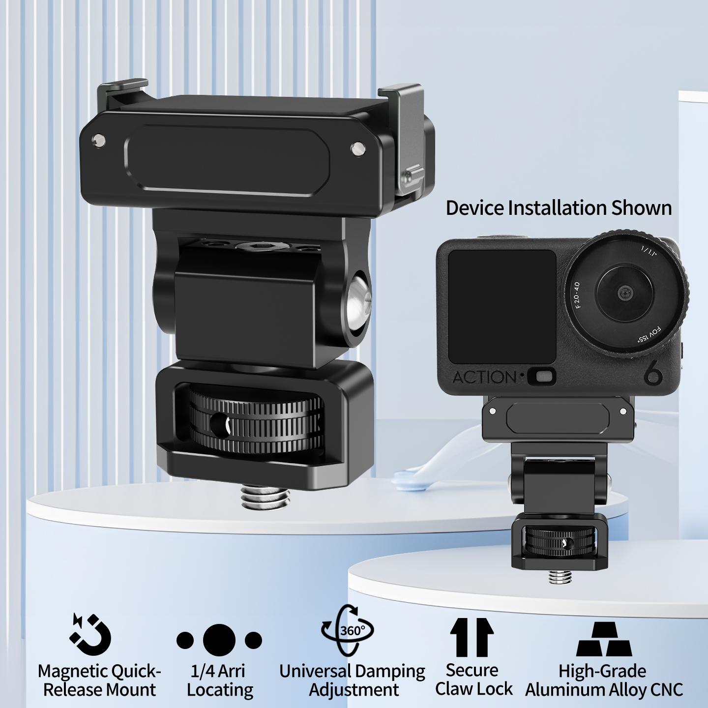 Magnetic Camera Mount Adapter, 360° Adjustable Base with 1/4 ARRI-Standard Position Hole Compatible with Osmo Action 6, Nano Action Cameras (