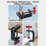 Super Clamp Camera Mount, Handlebar Clip with 1/4 ARRI-standard Positioning Hole, 1/4  3/8” Screw Hole, 0-6cm Motorcycle Bike Pole Tube Camera Holder