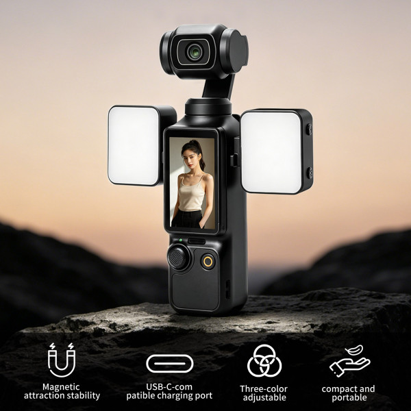 Magnetic Fill Light Compatible with Osmo Pocket 4/3, Mini LED Video Light with 3 Color Modes & Adjustable Brightness On-Camera Lighting for Selfie Vlog