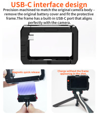 Aluminum Alloy Camera Cage, Protective Frame with Quick Release Mount, Cold Shoe, Horizontal & Vertical Photograph, Support Charging for Action 5pro/4/3