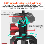 17mm Ball Head Clamp Mount, 360° Rotation Extension Adapter with 1/4 Screw, Aluminum Super Clip for Pocket 4/4P/3, Luna Camera Motorcycle Handlebar