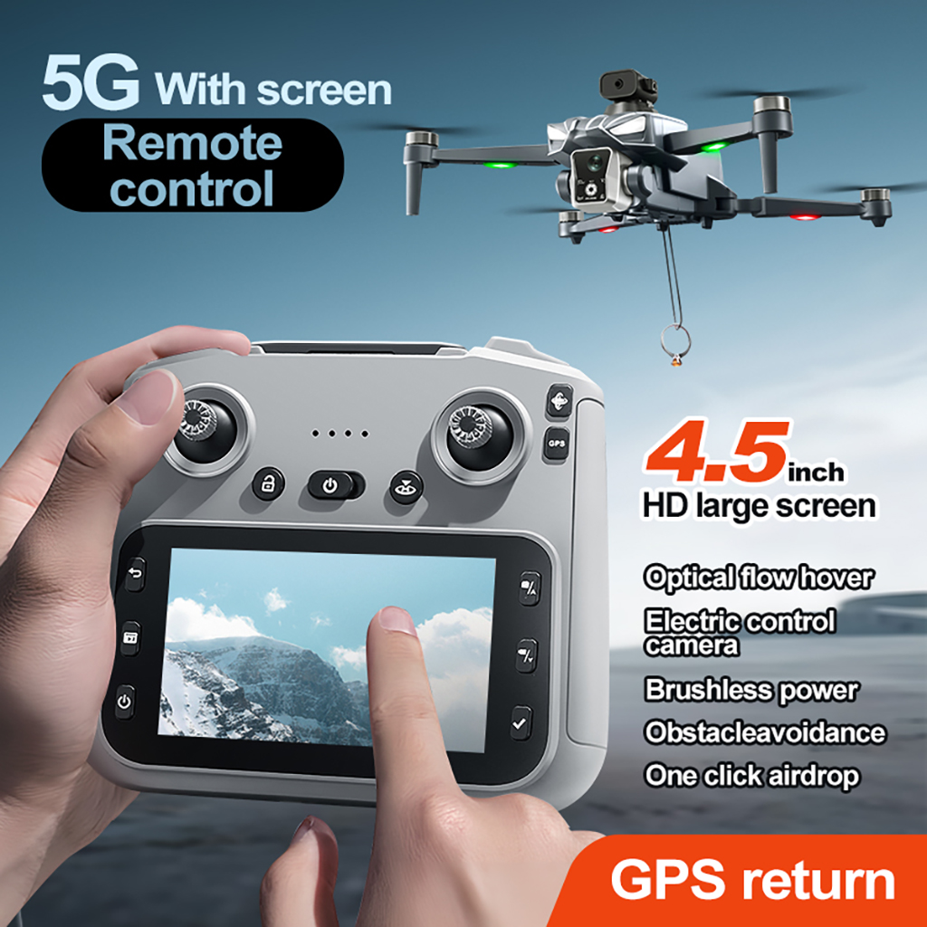 K18Max GPS-Enabled High-Definition Aerial Photography Drone with Screen-Equipped Remote Controller, Brushless Motor, and Intelligent Obstacle Avoidance (K18Max + GPS + Airdrop + 4.5-inch Screen / Single-Battery Version)