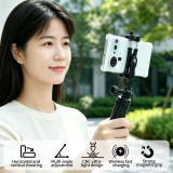 2-in-1 Aluminum Damped Tripod Stand & Handle, Portable Selfie Stick with 1/4  Screw & Non‑Slip Silicone Feet for Smartphone DSLR Action Camera