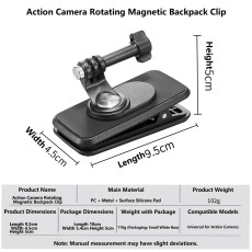 Universal Rotating Magnetic Backpack Strap Clip, Hands-Free Quick Release Camera Mount Clamp with Soft Silicone Pad for All Action Cameras