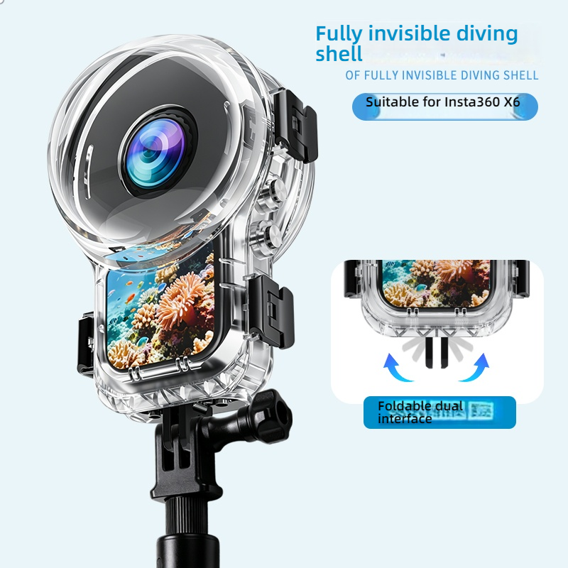 60M Invisible Waterproof Diving Case for 360 X6 Camera, 1/4  Screw Hole Mount, Anti-Fog Inserts & Safety Latches