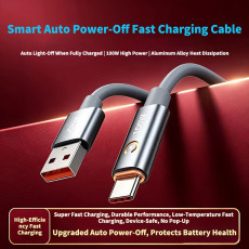 100W Smart Auto Power Off USB A to USB C Silicone Charging Data Cable, Aluminum Alloy Connector with Indicator for Smartphones Tablets