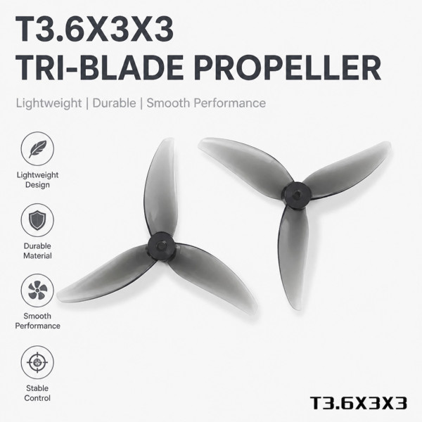 (HQProp) T3.6X3X3 (2 Forward + 2 Reverse) FPV Drone Propellers, Gray