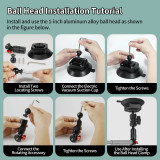 Vacuum Suction Cup Camera Mount, Aluminum Alloy Automatic Air Replenishment Car Windshield DSLR Holder, High-Seal Silicone Base for Phone Clips, Tripods