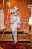 白ドレス白タイツ姿の猫耳美少女ドール全身写真