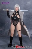 Sino Doll 154cm Jカップ S62ヘッド フルシリコン製 黒色セクシー戦闘服の銀髪ラブドール