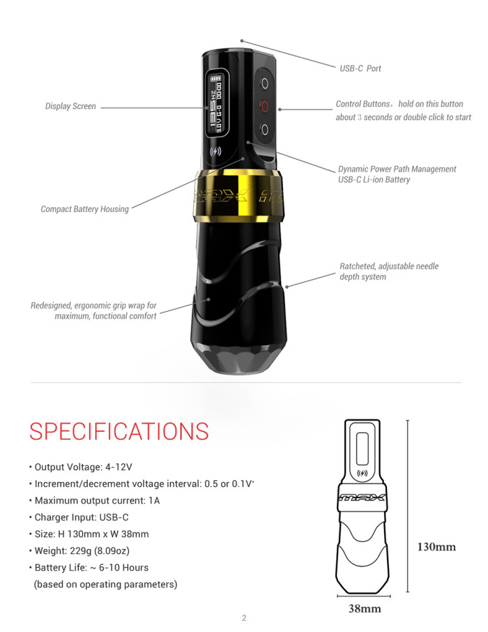 New FX-3 Pro Wireless Tattoo Battery Pen Machine With 2 PowerBolts (Free Shipping)