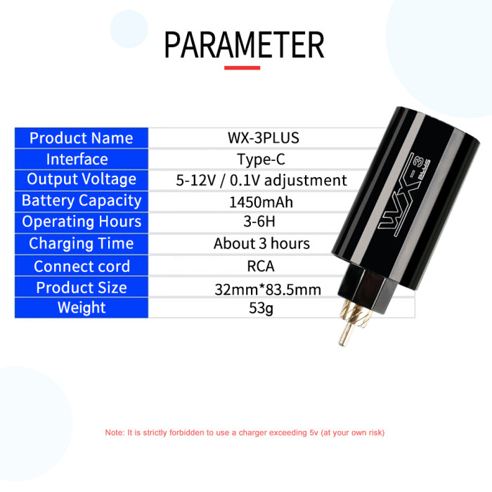 Mini WX-3 Plus Wireless Battery Tattoo Power Supply Finger Ring Switch Kit