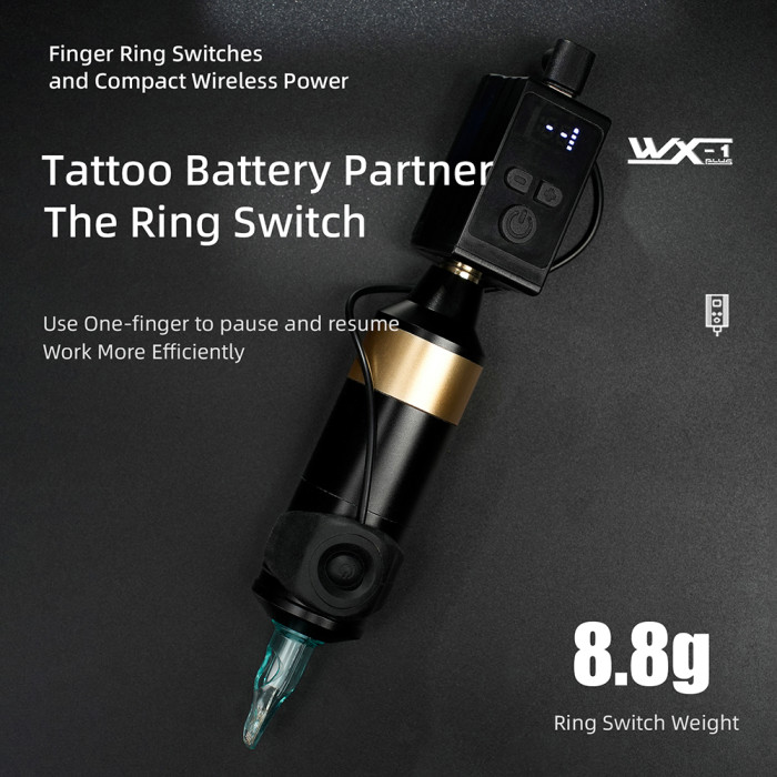 Mini WX-1 Plus Wireless Battery Tattoo Power Supply Finger Ring Switch Kit