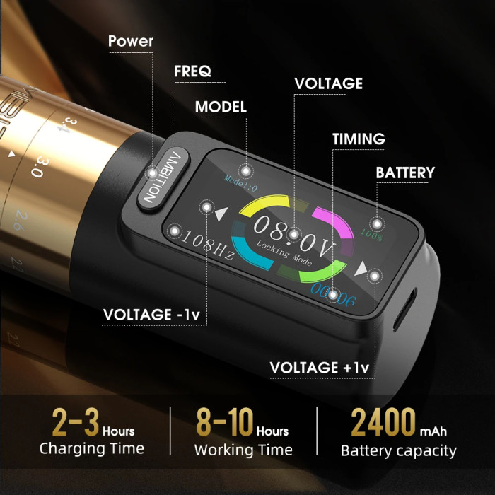 New Seher Touch Screen Wireless Tattoo Battery Pen Machine With 2.2-4.2mm Adjustable Stroke