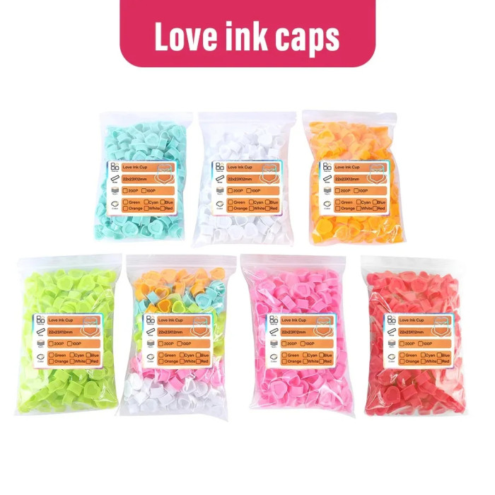 100PCS New Heart-shaped Soft Silicone Disposable Tattoo Ink Cups